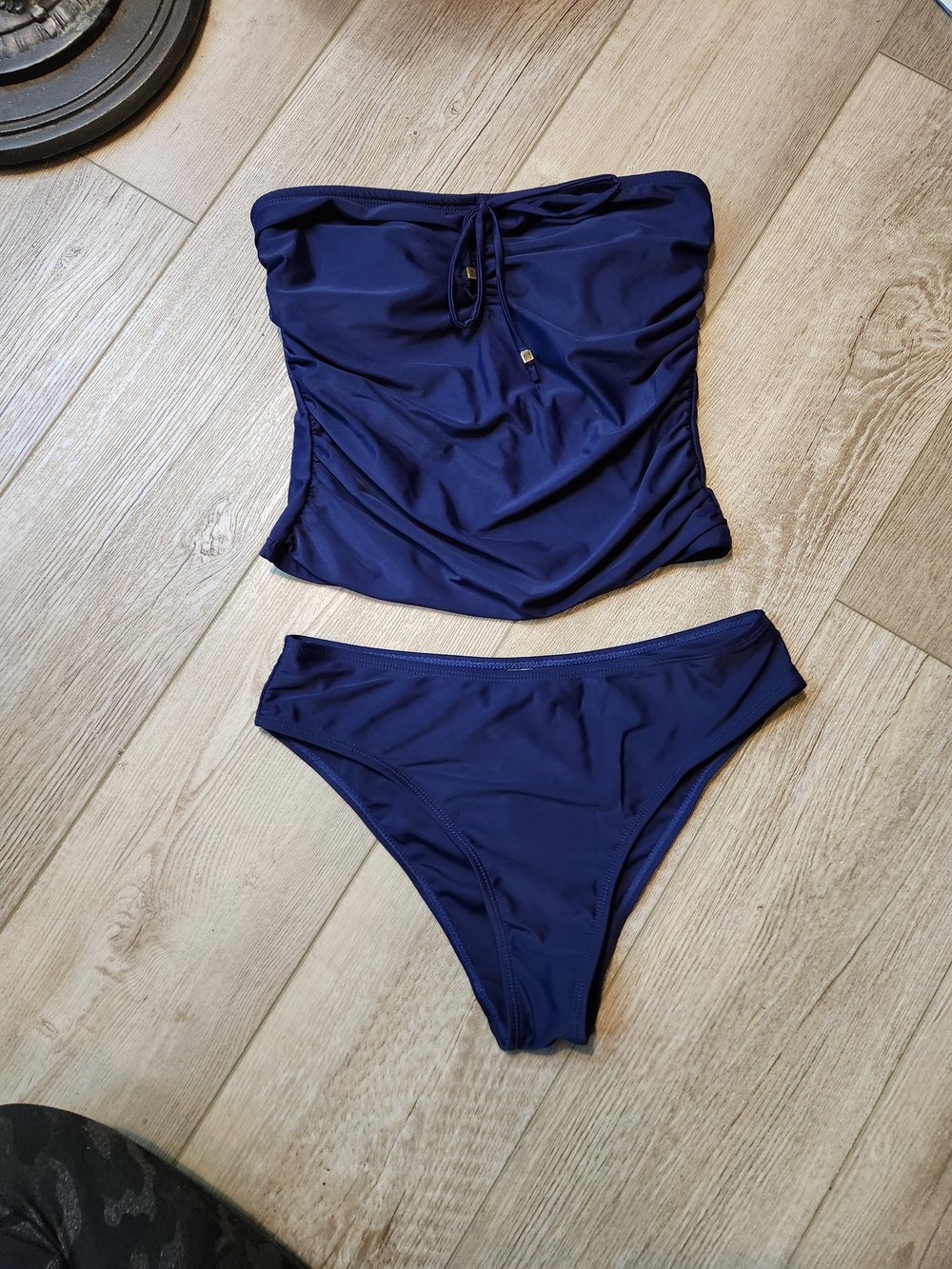 Women's Strapless Navy Blue Tankini Swim Set